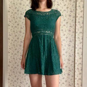 Emerald Lace A-Line Mini Dress